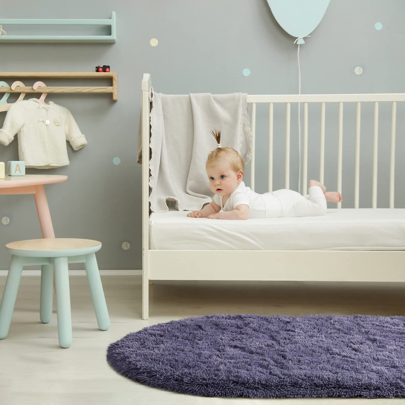 Softlife Fluffy Rugs for Bedroom, Shag Cute Area Rug for Girls/Boys and Kids Baby Room Home Decor, 2.6 x 5.3 Feet Oval Indoor Carpet for Nursery Dorm Living Room, Grey Purple - Image 5